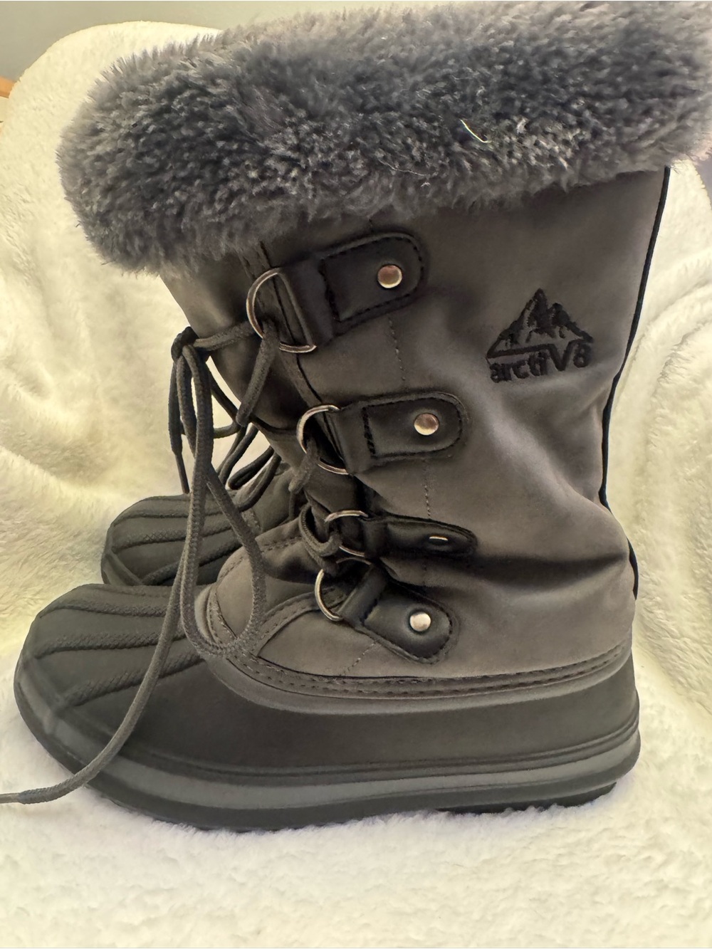Kids Gray Insulated Winter Snow Boots